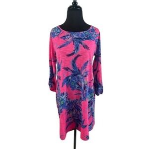Lilly Pulitzer Dress Pink Palm‎ Print Knit Long Sleeve Casual Size Medium